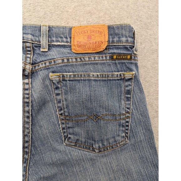 Lucky Brand Jeans Womens 6 28 Blue Sundown Jean Dungarees Flare Distressed USA - Picture 11 of 16